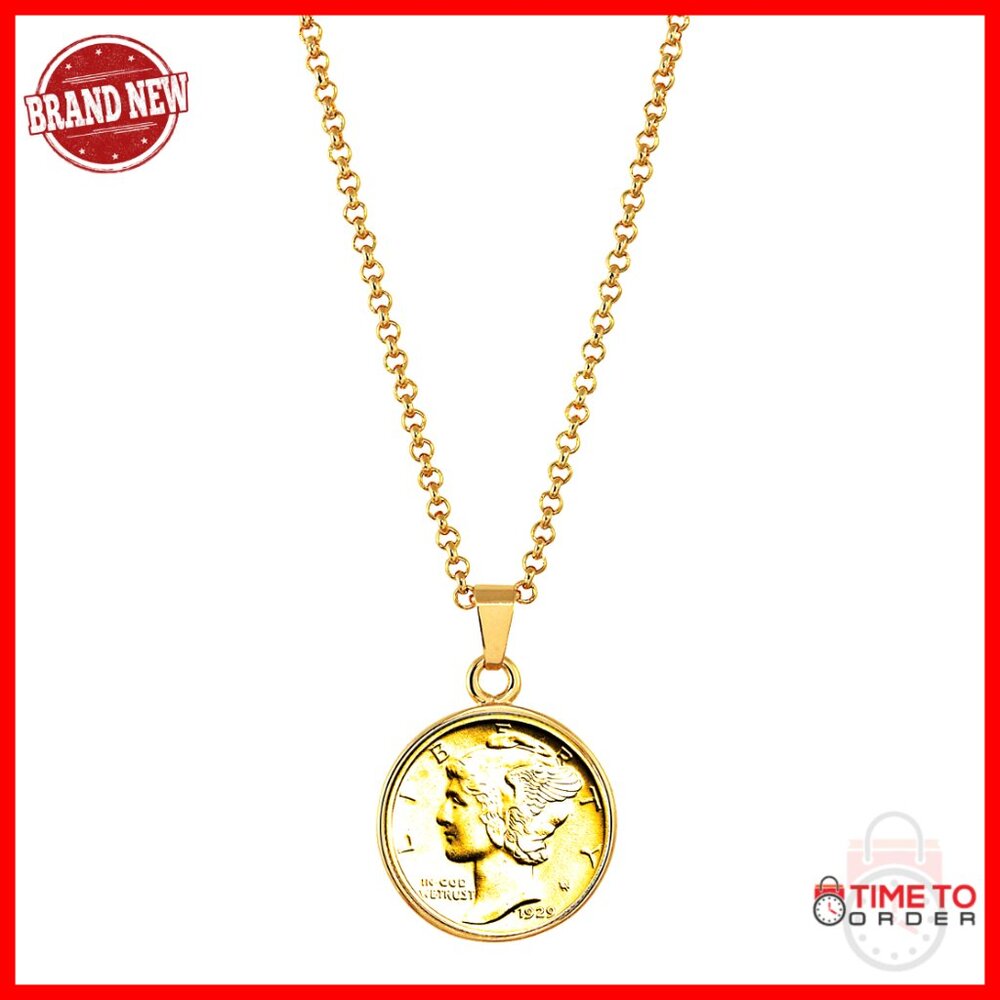 GoldLayered Mercury Dime Pendant Necklace With 18 Chain